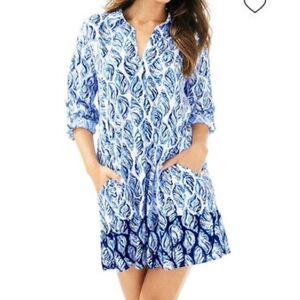 Lilly Pulitzer Lillith Tunic Blue Shell Dress Size L